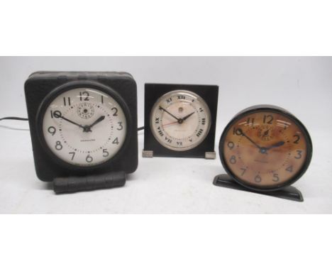 Westclox Country Club Art Deco electric alarm clock, 3 1/2" signed Roman dial, signed back plate, H12.7cm and two Westclox Wa