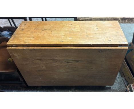 20th century narrow pine drop leaf double gate leg table. W105cm