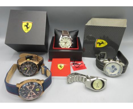Ferrari stainless steel quartz chronograph wristwatch with date, signed dial, two subsidiary dials, chronograph seconds, sign