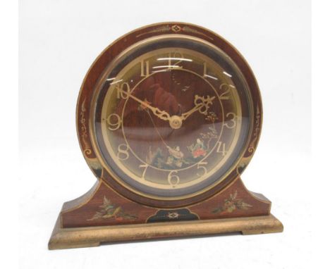 Smiths 8 day timepiece, chinoiserie decoration, 5 3/4" dial applied skeletonised Arabic chapter ring, H21cm