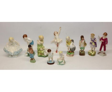 Collection of Freda Doughty Royal Worcester figures of children, incl. My Favourite 3014, Goosie Goosie Gander 3304, etc., ma