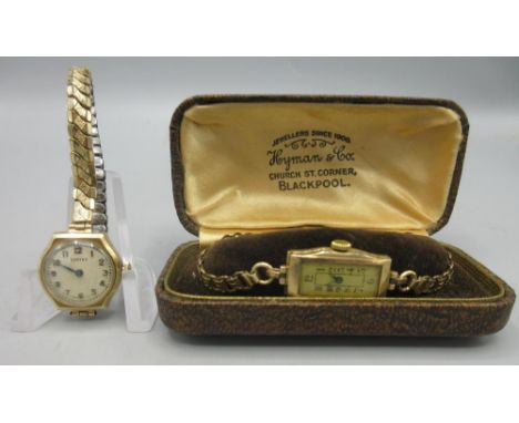 Vertex ladies 9ct gold wristwatch on gold plated expanding bracelet, signed silvered Arabic dial, snap on case no. 87757/4520