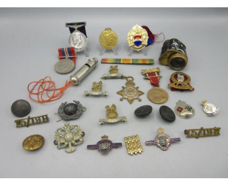 Military monocular, victory medal for SS-4478 Cpl. E.T Haywood ASC, Malayan general service medal for 2330 3297 Tpr. B. Skels
