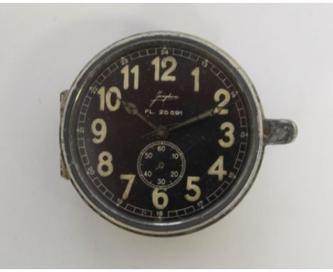Junghans FL 25591 Eigentum Der Luftwaffe 8 day bulkhead clock. C1939. Number 870. Black dial with luminous numbers. Subsidiar