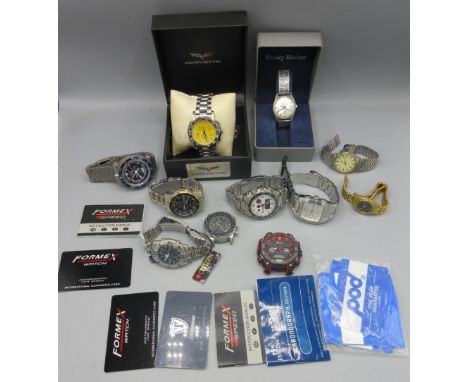 Corvette Stingray stainless steel quartz chronograph wristwatch with date, signed yellow dial, three subsidiary dials, chrono