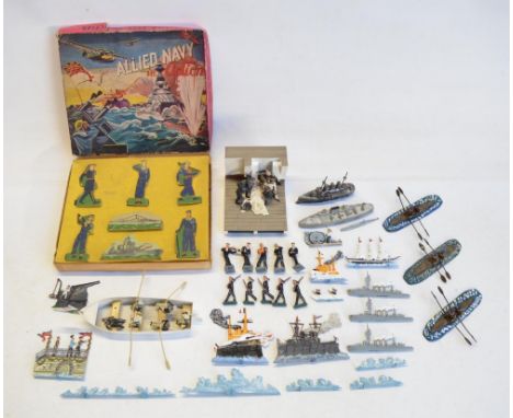 Collection of naval themed models to include vintage Chad Valley aircraft carrier, W. Britain's Nelson death scene, recast/co