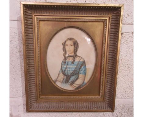 English School (19th century); Portrait of a girl, half length, watercolour in oval mount, 18cm x 14cm