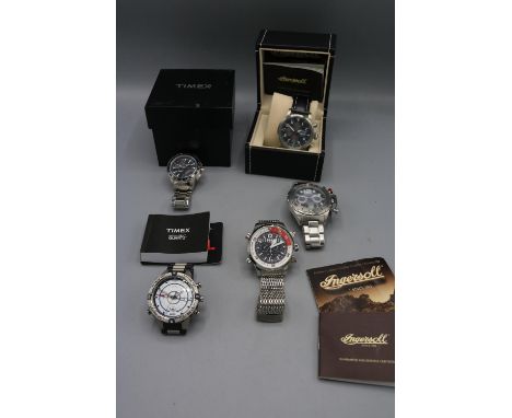 Ingersoll GMT limited edition stainless steel automatic wristwatch with day, date and month, signed black dial three subsidia