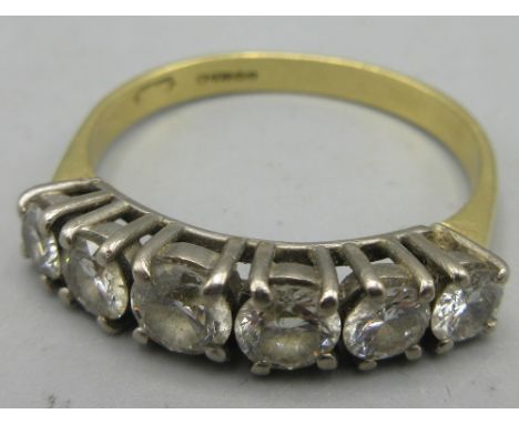 18ct yellow gold diamond ring, stamped 750, six diamonds in a prong setting, size X1/2, approximately 1.6 carat's, 5.1g