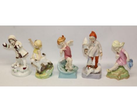 Royal Worcester Freda Doughty Months of the Year figures of children, comprising March 3554, April 3416, July 3440, November 