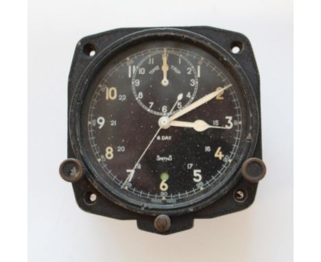 Military 8 Day Aviation cockpit/Auto' clock. Mk III by SmithS. Second hand and 'Time Trip' dial. Registration plate on back a