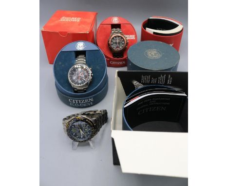 Citizen Eco-Drive Red Arrows radio controlled titanium multifunction wristwatch, signed dial, centre chronograph seconds, sig