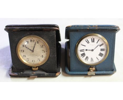The Goldsmiths &amp; Silversmiths Co. Ltd., 112 Regent Street, W, early 20th Century 8 day travel clock, folding black leathe