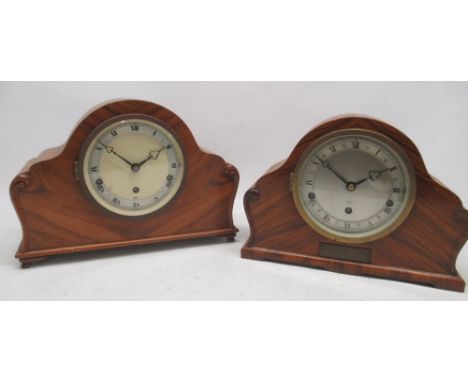 Elliot 8 day figured walnut mantle clock, signed 5 1/4" silvered dial, applied Roman chapter ring, three train Westminster ch