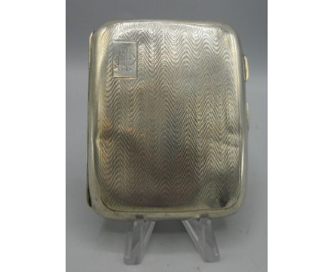Hallmarked Sterling silver cigarette case with engine turned detail and gilded interior, by Frederick Field, 1929, Birmingham