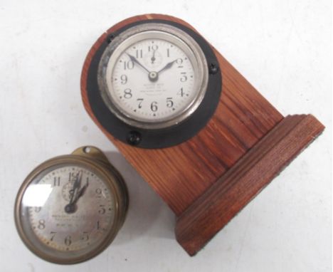 Phinney-Walker Keyless Clock Rim Wind 8 day brass car clock, signed silvered Arabic dial, subsidiary seconds, D7cm and Keyles
