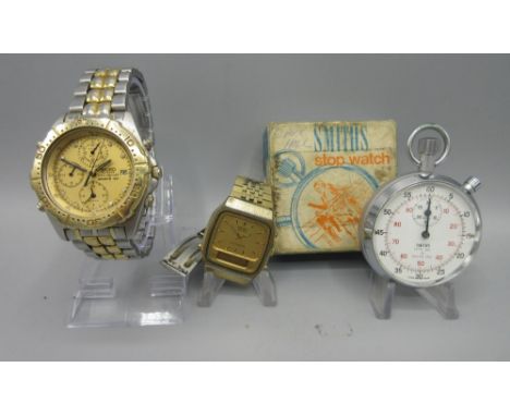 Seiko 150 Sports stainless steel and gold plated quartz chronograph alarm wristwatch with date on original bracelet, signed g
