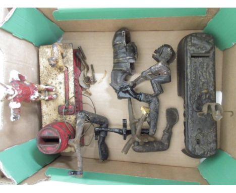 Collection of decorative items, incl. Wood's England tea ware; Trick Dog money box; a rococo style centerpiece with gilt cher