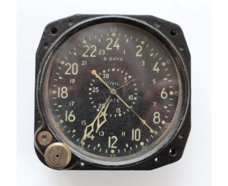 USAAF USN 8Day cockpit clock by Waltham. 3'' black dial with centre seconds and subsidiary date dial. In good working order