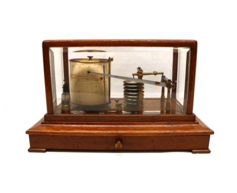 Early to mid 20th century barograph by Short &amp; Mason London, in glazed oak case, W36cm