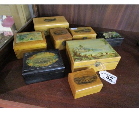 Collection of 8 decorative mauchline trinket boxes