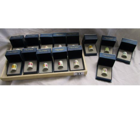 14 Royal Worcester bone china thimbles, all signed