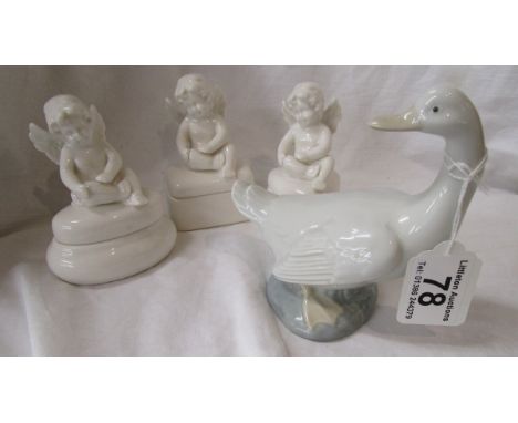 Nao goose & 3 cherub trinket boxes