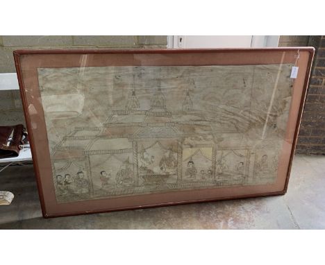 A Sino Tibetan painted fabric panel, width 168cm, height 105cm