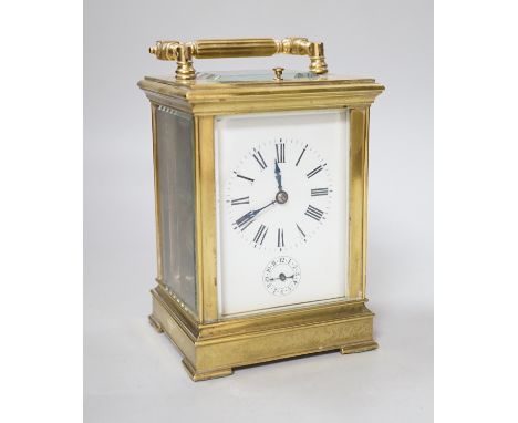 Antique Victorian Brass popular strike & repeat carriage clock with porcelain face