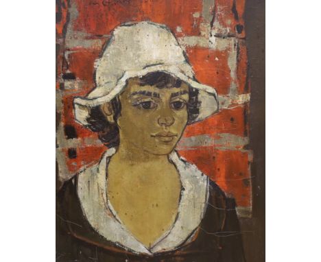 § § Yves Jean Félicien Ganne (French 1931-2019), oil on canvas, 'Portrait aux Chapeaux Blanc, 1956', signed and inscribed ver