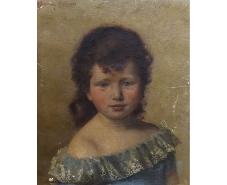 H. Grosmann (19th C.), oil on canvas, Portrait of a girl, signed and dated 1884, label verso, 37 x 31.5cm, unframed