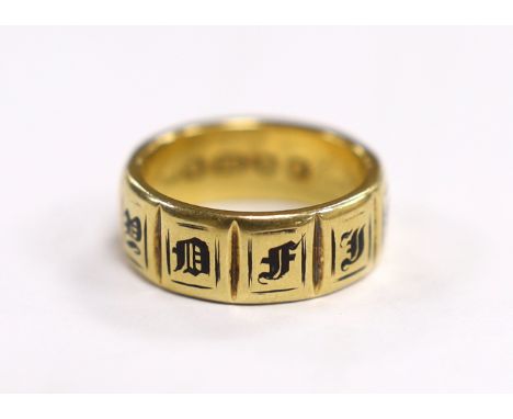 An early Victorian 18ct gold and black enamelled 'In Memory Of' mourning ring, inscribed 'Richd Goodall Esq, Obt 8th March, 1