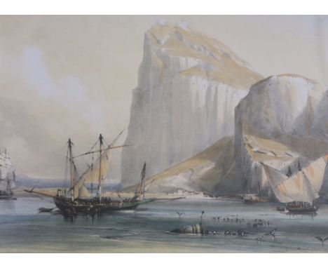 After David Roberts (1796-1864), colour lithograph, View of Gibraltar, 26 x 36.5cm
