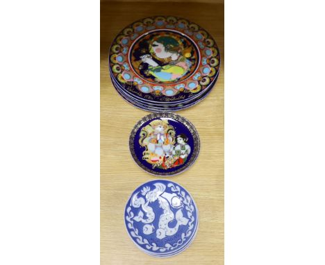 A set of eight Bjorn Wiinblad for Rosenthal dishes together with a smaller set of three and four Copenhagen examples, the lar