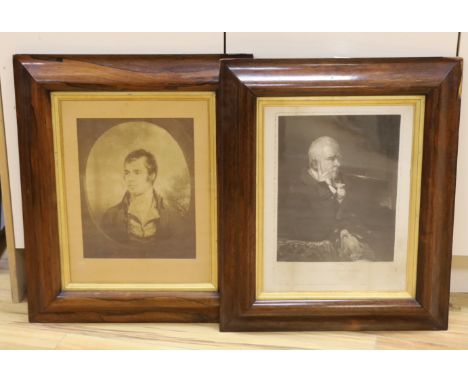 19th century English School, mezzotint, Portrait of Sir Walter Scott, 33 x 26cm and later photo print of Robert Burns, 32 x 2