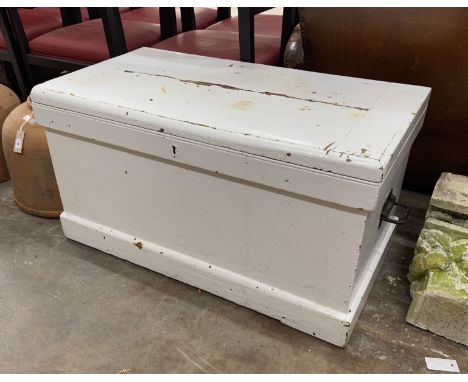 A Victorian white painted trunk, width 94cm, depth 50cm, height 50cm