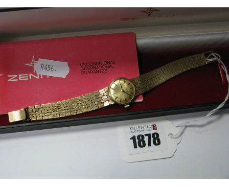 Zenith; A 9ct Gold Cased Ladies Wristwatch, the signed circular dial with line markers, in plain case, to integral 9ct gold t