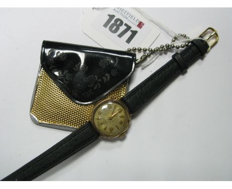 Avia; A 9ct Gold Cased Ladies Wristwatch, the signed dial with Arabic numerals and dagger markers, on a strap.