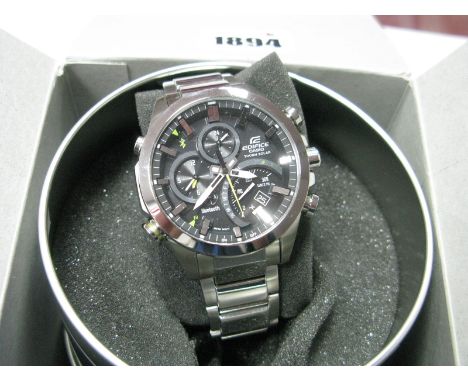 Casio Edifice; A Modern Gent's Wristwatch, complete with spare bracelet links, in original box.