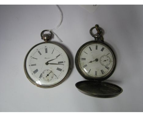 A Hallmarked Silver Cased Hunter Pocketwatch, the unsigned dial with Roman numerals (lacking hand), with seconds subsidiary d