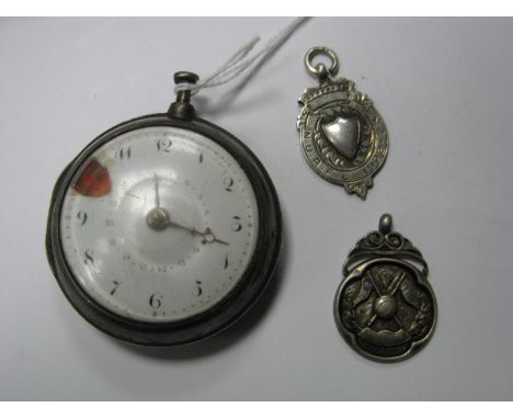 A Hallmarked Silver Pair Case Pocketwatch, the white enamel dial (damages/loses), with black Arabic numerals, the decorative 