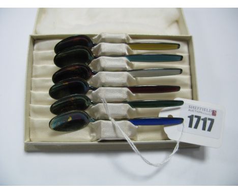J.T Norway Sterling Set of Six Harlequin Enamel Coffee Spoons, in a fitted case.