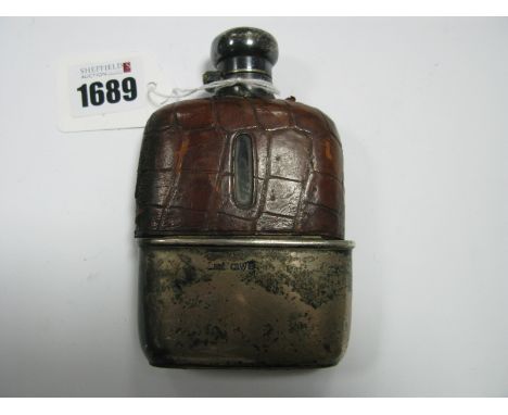 A Chester Hallmarked Silver Mounted Glass and Leather Hip Flask, C&amp;S, Chester 1925.