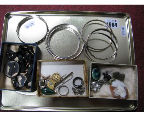 Niello Style Serpent Bangle, further bangles, rings, Ruskin style ceramic panel brooch, bar brooches etc.