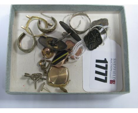 An Enamel Gent's Cufflink, (stamped "9ct") further odd cufflinks including David Andersen enamel, earstuds, ring, etc.