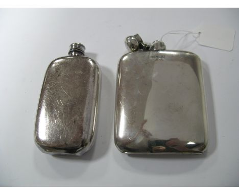 A Hallmarked Silver Hip Flask, HW, Sheffield 1943, of plain rounded rectangular form; together with a James Dixon plated exam