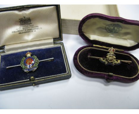 Royal Artillery Bar Brooch, in a "John Brogden Art Goldsmith to H.R.H Prince Leopold" fitted case, (stamped "9ct"); together 