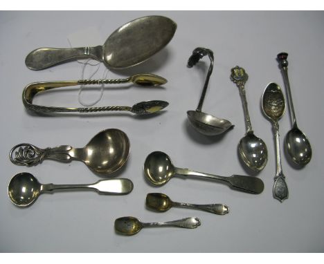 A Pair of Russian Sugar Tongs, highly decorative, initialled, stamped "84" and makers mark "MC", a "Frigast" openwork caddy s