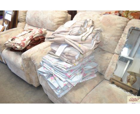 A quantity of lined curtains to include Laura Ashley with attached vendors measurements 
