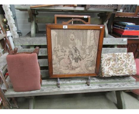 2 footstools and a tapestry firescreen